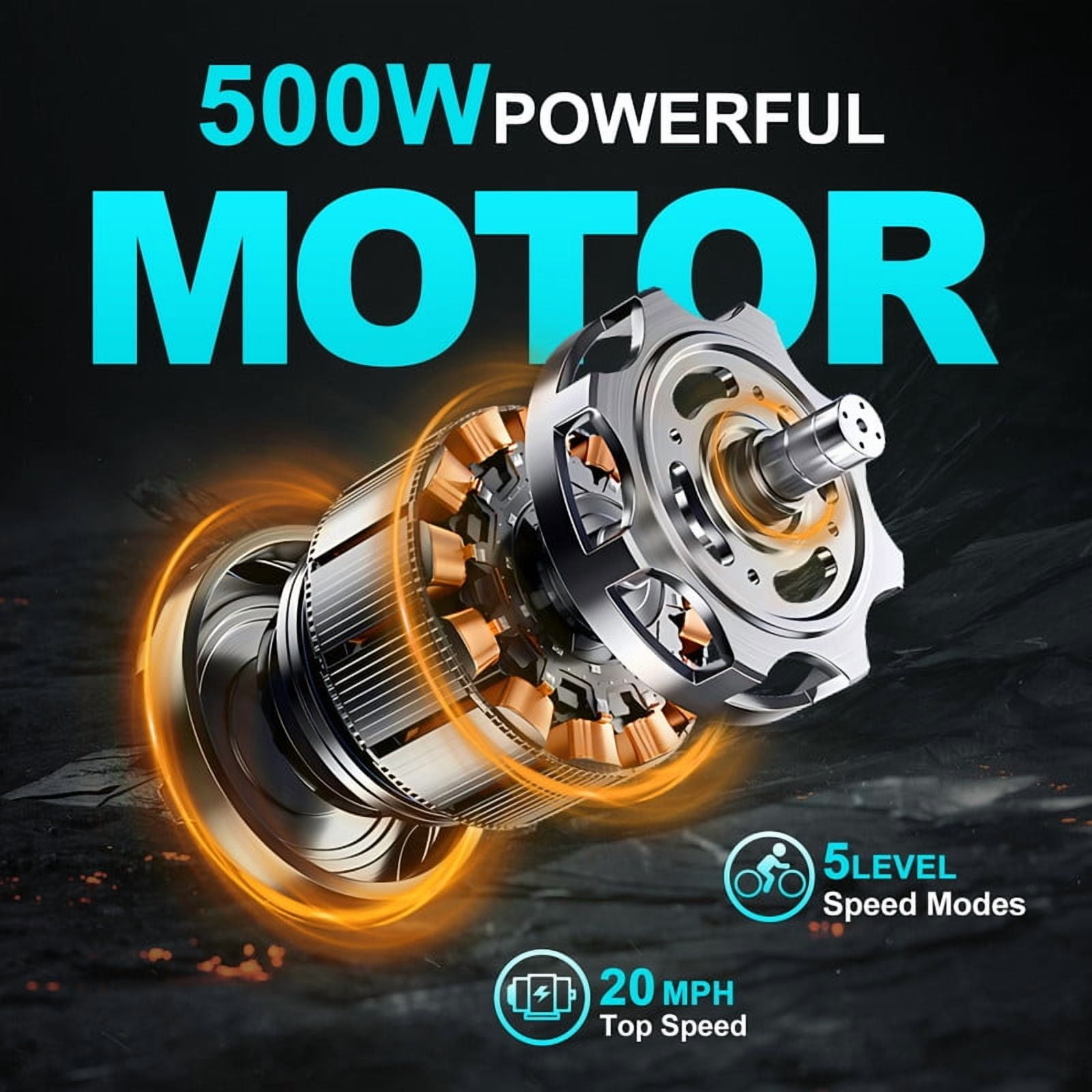 750W Peak Electric Bike for Adults,500W Motor, 20"x2.5" Fat Tire Folding Ebike,48V 7.8Ah Battery 43Miles long ranges,Up to 24MPH Max Speed