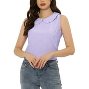 Allegra K Peter Pan Collar Blouse for Women’s Casual Sleeveless Jacquard Floral Tank Top