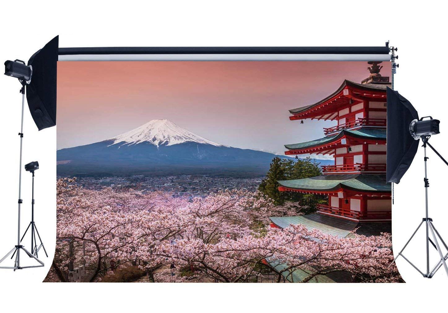 ABPHOTO Polyester 7x5ft Mount Fuji Japan Backdrop Fresh Cherry Blossom