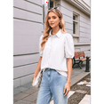 thumbnail image 4 of Women'S Button Down Shirts Short Puff Sleeve Collared Dressy Casual Blouse Tops White L, 4 of 7