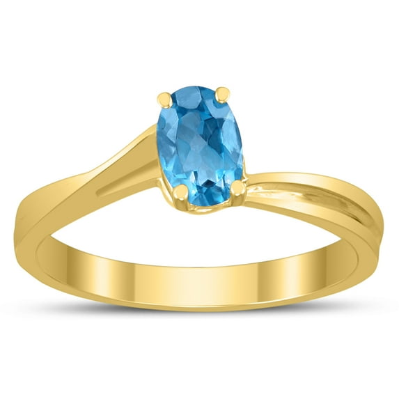 SZUL Women's Solitaire Oval 6X4MM Blue Topaz Gemstone Twist Ring in 10K Yellow Gold