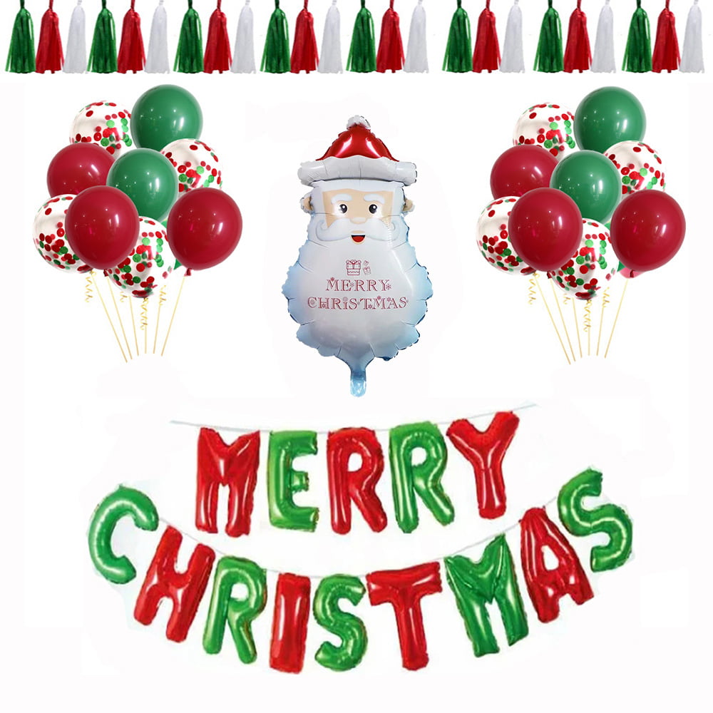 Merry Christmas Latex Balloons Green Red White Confetti Xmas New Year Decor 