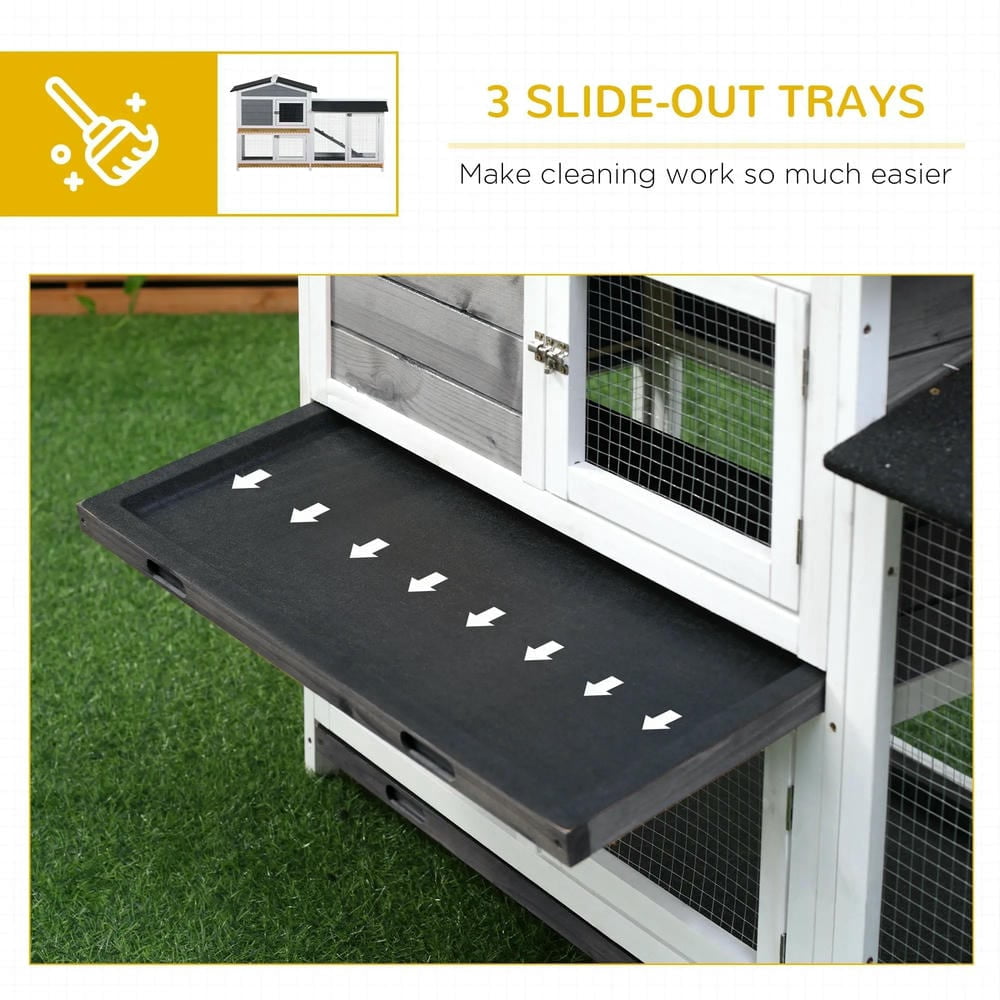 Spaco 2-tier Indoor Rabbit Enclosure, Wood Hutch Backyard Small Animal House Ramp Outdoor Run Enclosed, Guinea Pig Cage, Gray