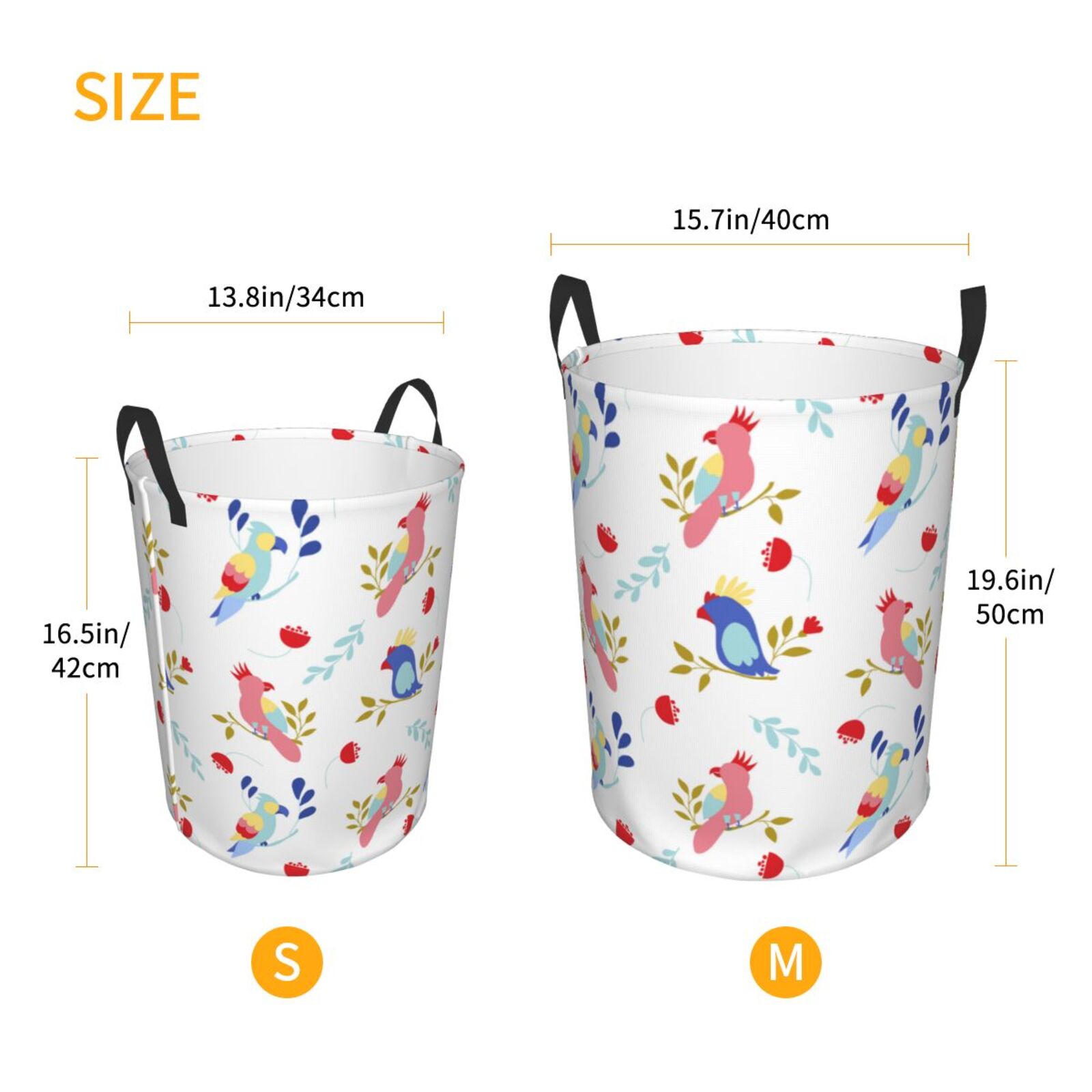 Large Laundry Basket with Handles - Abstract Color Cute Parrot Kids Baby Dirty Clothes Laundry Hamper for Bedroom Aesthetic