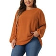 thumbnail image 4 of Agnes Orinda Women's Plus Size Tops Crew Neck Chiffon Blouses Swiss Dots Long Sleeve Shirts Top 1X Caramel, 4 of 6