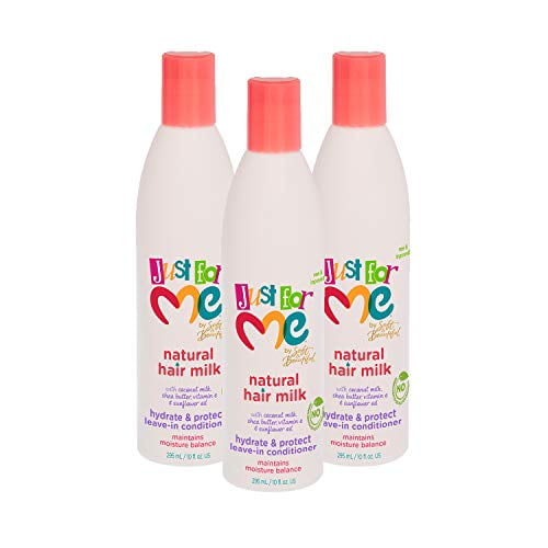 Just For Me Natural Hair Milk Hydrate & Protect Leave-In Conditioner, Maintains Moisture Balance, With Coconut Milk, Shea Butter, Vitamin E & Sunflower Oil, 10 Ounce (3 Pack)