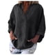 thumbnail image 2 of ICHUANYI Clearance Women's Fashion Solid Color Tops Long Sleeved Loose Cotton And Linen Loose Shirt Blouse V-Neck Casual Tops(Black, XXL) ICHUANYI WER2023081009187, 2 of 6