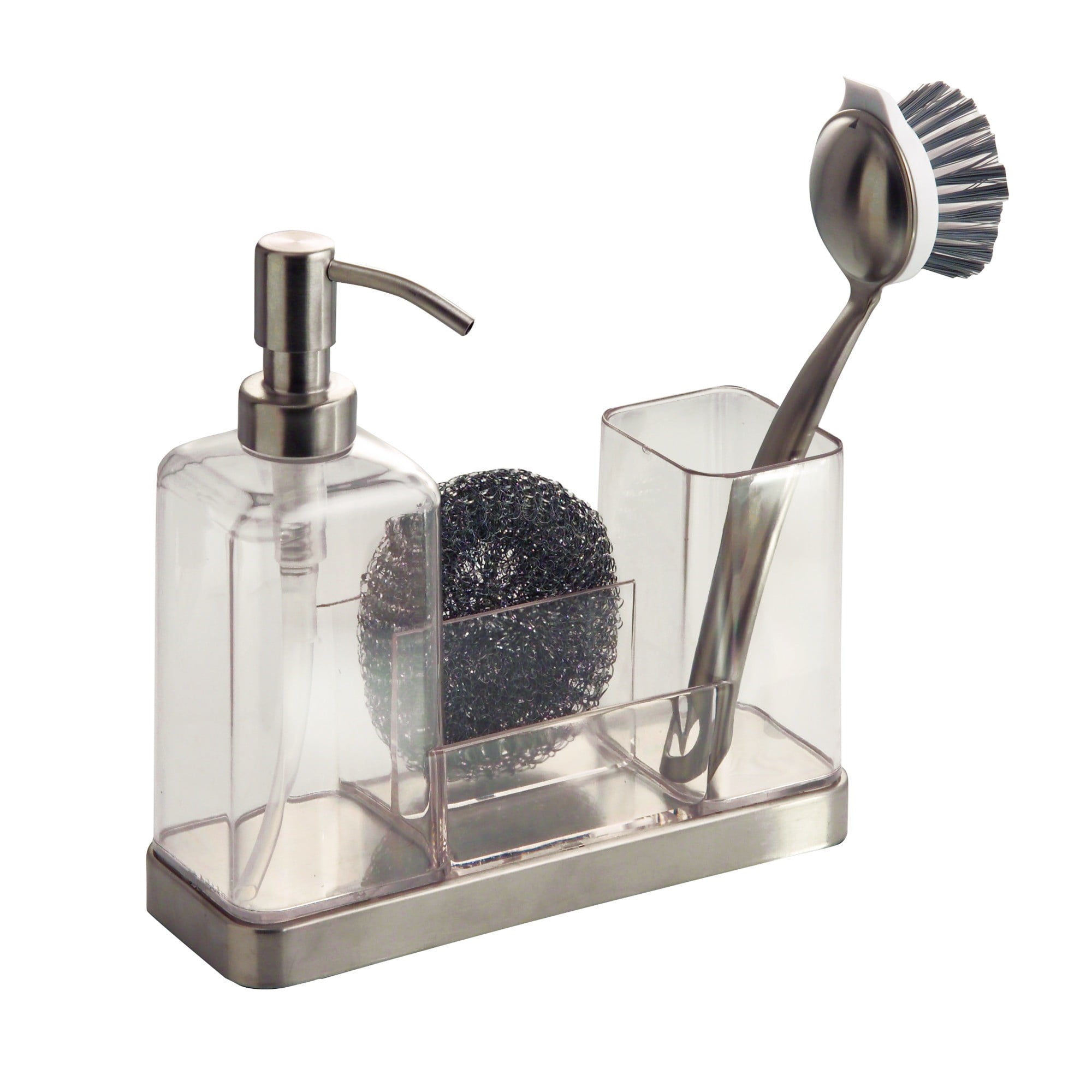 InterDesign Forma Soap and Sponge Caddy New Brushed Stainless Steel and Clear InterDesign Forma Soap and Sponge Caddy New Brushed Stainless Steel and Clear
