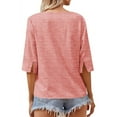 thumbnail image 2 of Summer Solid Color Women V-neck Casual T-shirt Half Sleeve Simple Tops, 2 of 4