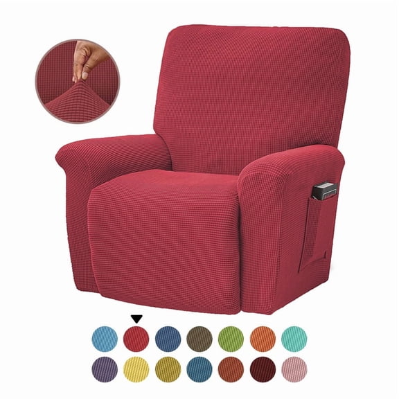 Mictong large solid color fleece recliner cover, washable sofa cover, thick polyester recliner cover, elastic recliner sofa cover, suitable for living room, 4-piece set, Red