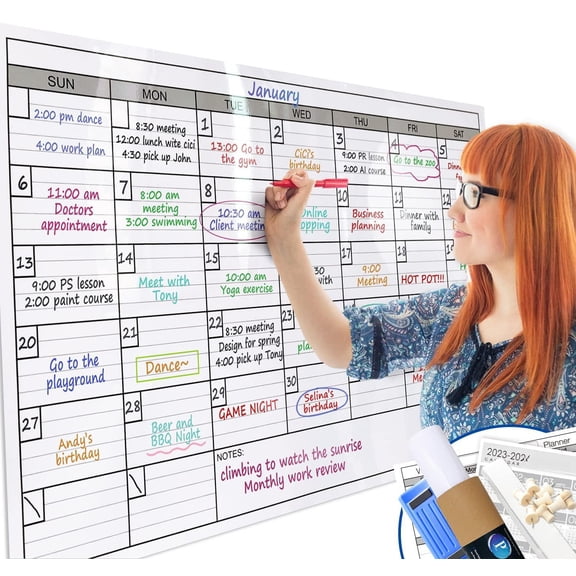 Dry Erase Monthly Extra Large White Board Calendar For Wall  25" By 38" Laminated Erasable One Month Whiteboard Huge Oversized Blank 30-day Poster With Lines And Squares