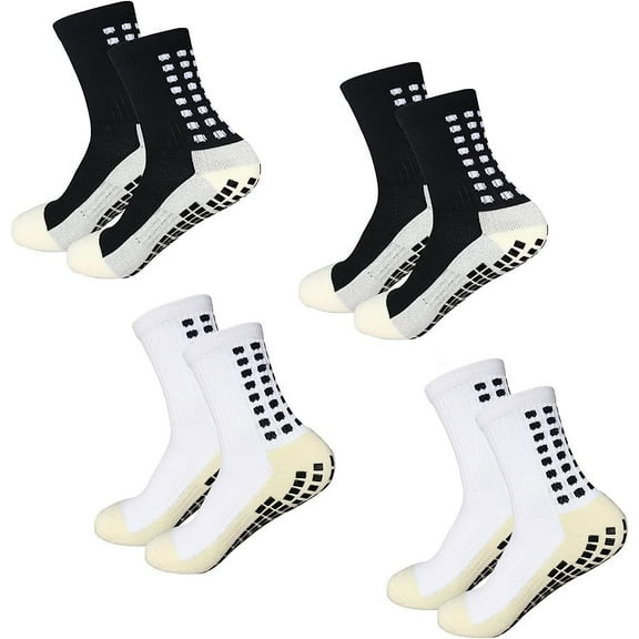 4 Pairs Mens Grip Soccer Socks Non Slip Grippy Women Socks for Football Basketball Sports