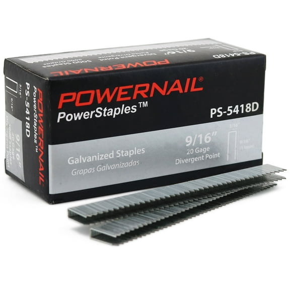 Powernail PS5418D 20 Gauge 3/16 Inch Crown 9/16 Inch Length Divergent Point Staples, for Fastening Carpet and Upholstery (Box of 5000)