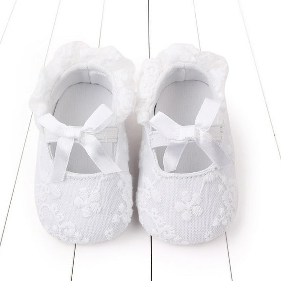 eczipvz Baby Shoes Toddle Footwear Dress Bow Princess Shoes Flower Embroidered Lace Toddler Shoes Winter Dress Shoes for Toddler (White, 4 )