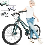 MOPHOTO 24"/26"/27.5" Mountain Bike 21 Speed, Suspension Mountain Bicycle, Dual Disc Brake Aluminum Frame City Bikes, Women's Style