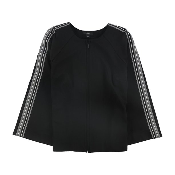 Alfani - Chaqueta con mangas a rayas para mujer, negra, mediana