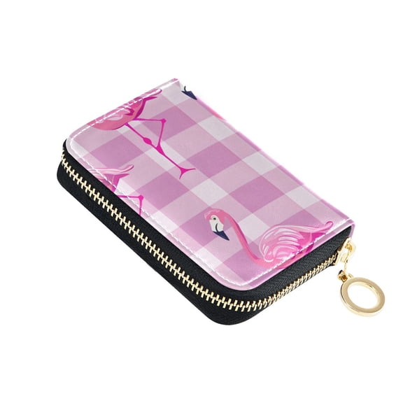 Standing Flamingos Women's Credit Card Holder PU Leather Zipper Wallet RFID Blocking