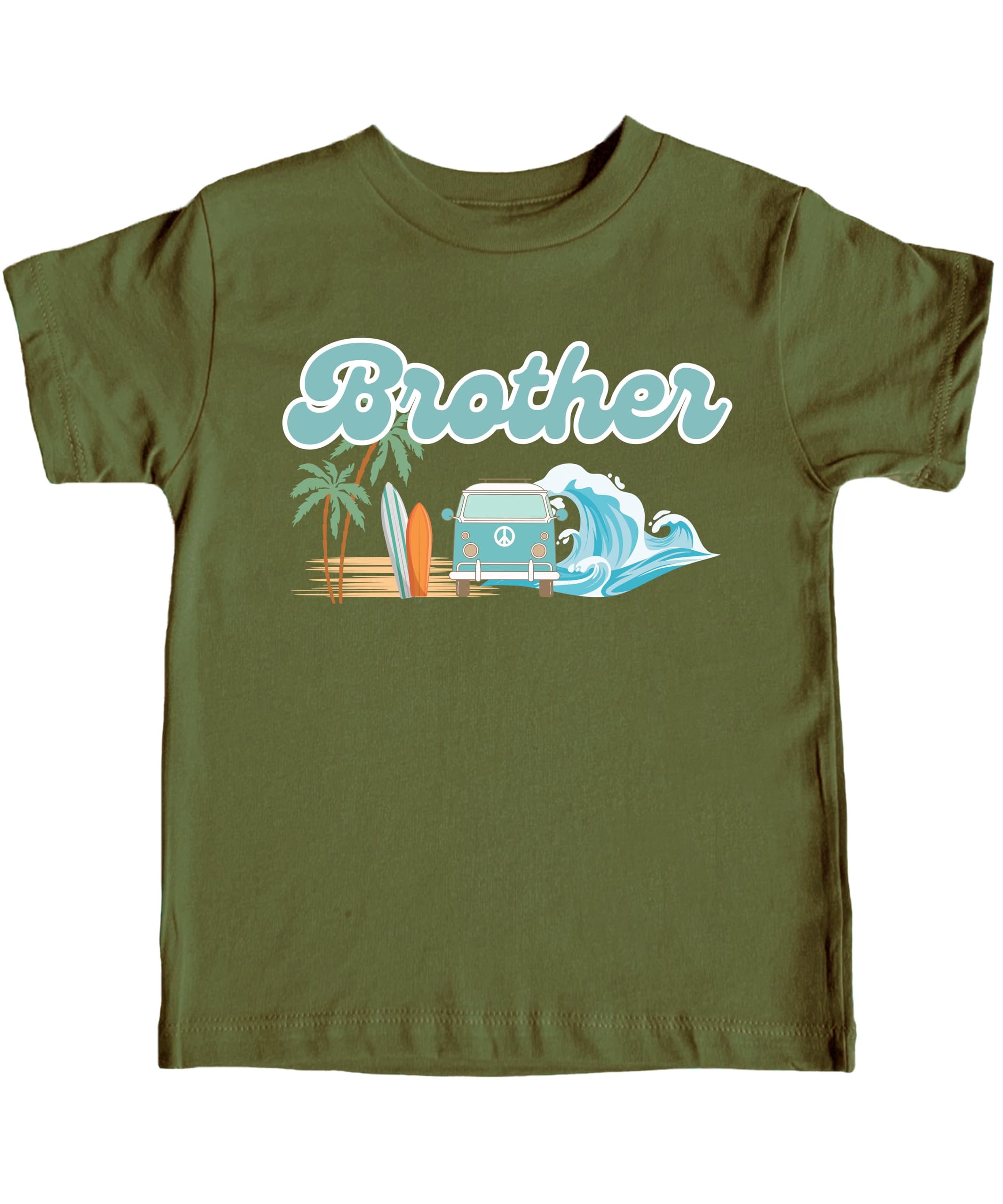 The Big One Surf Theme Matching Family Birthday Shirt for Brother -Sold Individually Military Green Shirt 5-6