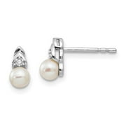 JEWELRYWEB 14k White Gold Polished Freshwater Cultured Pearl Diamond Earrings Measures 9x4mm Wide Jewelry for Women