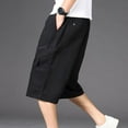 thumbnail image 3 of CHEEREAM Mens Below Knee 3/4 Long Cargo Shorts Elastic Relaxed Fit Cotton Casual Twill Capri Pant Black 5XL, 3 of 7