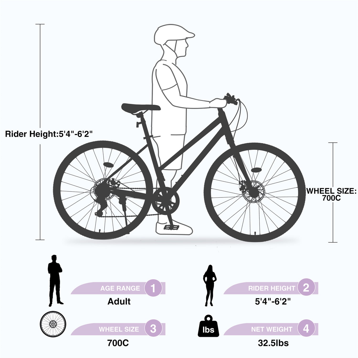 Shimano 7 Speed Hybrid Bike, Double Disc Brake 700C Road Bike For