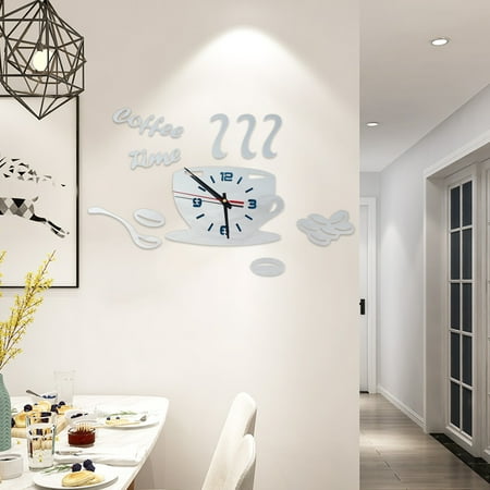 IBASETOY Clock Decorative Wall Clock Acrylic Silver Silent Modern Wall Sticker Bedroom 1Pcs