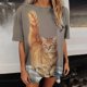thumbnail image 5 of Blusa informal de manga corta con estampado de animales y manga corta para mujer Fridja  gope3475, 5 of 6