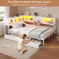 thumbnail image 3 of Full Daybed with Storage Bookcase and Shelves,Full Corner Bed Frame with 2 Storage Drawers, Metal Platform Bed with Charging Station and LED Lights, Corner Bed Frames for Bedroom,Living Room, White, 3 of 9