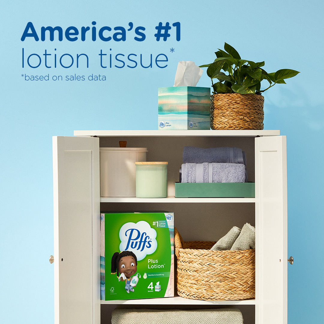Puffs Plus Lotion Facial Tissue, 6 Family Size Boxes, 124 Tissues per Box, Green - image 3 of 13