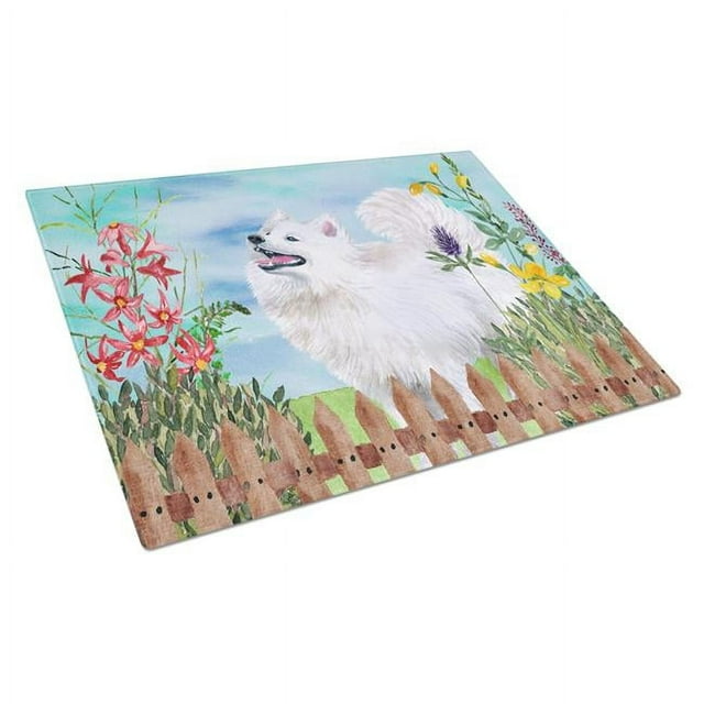 Carolines Treasures CK1253LCB Samoyed Spring Glass Cutting Board, Large