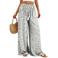 thumbnail image 2 of Stralyhd Womens Pants Leopard Print Wide Leg Drawstring Elastic Waist Flowy Palazzo Pants Lightweight Loose Summer Vacation Travel Outfits Gray L, 2 of 6