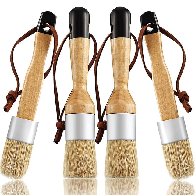 Chalk and Wax Brushes Include Flat and Round Chalked Paint Brush with Bristles, Multi-Use Brushes(4 Pieces)