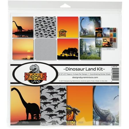 UPC: 0895707550060 | Reminisce Collection Kit 12 X12 -Dinosaur Land 8 Papers & Stickers
