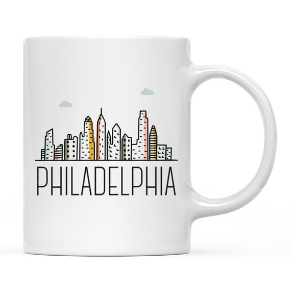 Koyal Wholesale Colorful City Skyline Graphic Ceramic Coffee Mug, Philadelphia