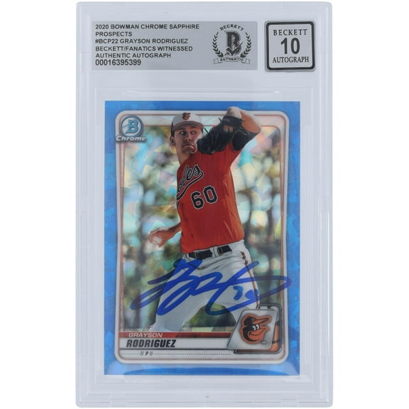 Grayson Rodriguez Baltimore Orioles Autographed 2020 Bowman Chrome Prospects Sapphire #BCP-22 Beckett Fanatics Witnessed Authenticated 10 Card - Fanatics Authentic Certified