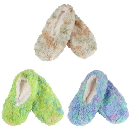 

Adult Super Soft Warm Cozy Fuzzy Soft Touch Slippers Non-Slip Lined Socks - Assortment C - 3 Pairs