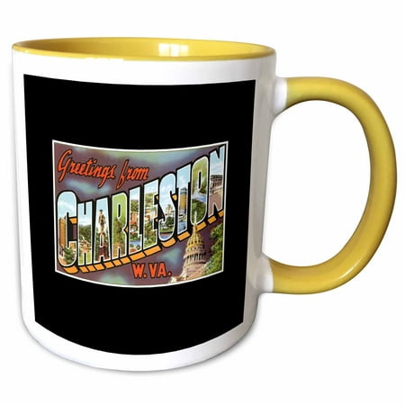 

3dRose Greetings from Charleston West Virginia Scenic Postcard Reproduction - Two Tone Yellow Mug 11-ounce