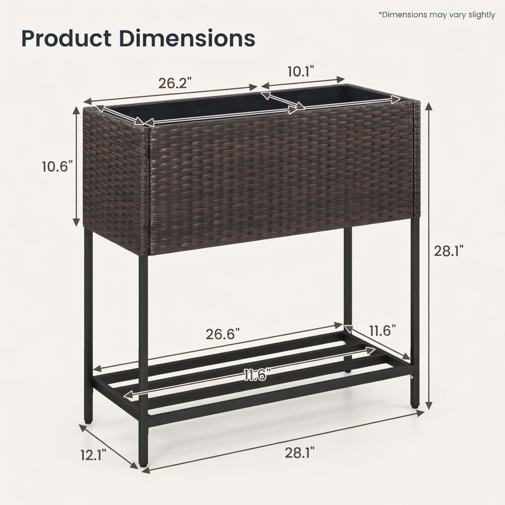 GVN Planter Garden Boxes Outdoor,Wicker Raised Garden Bed with Storage Shelf and Removable Liner for Flowers
