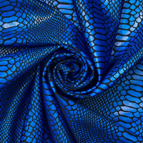 Snake Scale Hologram Tricot Foil Fabric - Black Royal Blue Shiny Stretchy 60” By The Yard