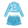 thumbnail image 3 of iiniim Kids Girls Jazz Hip Hop Modern Dance Sequins Mock Neck Long Sleeve Crop Top with Skirted Shorts Light Blue 6, 3 of 5