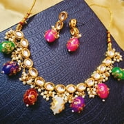 THE DIVINE FASHION Bollywood Gold Plated Indian Kundan Necklace Bridal Choker Pearl Jewelry Set New