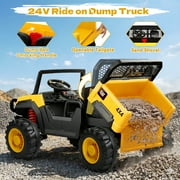 TOKTOO 24V Powered Ride on Dump Truck, Caterpillar Licensed 24V Ride Ons, 2 Seater 24 Volt Ride on Toy for Big Kid with 400W Powerful Wheels, Ride on UTV Car with Dump Bed, Remote, Aged 3-8Y, Yellow