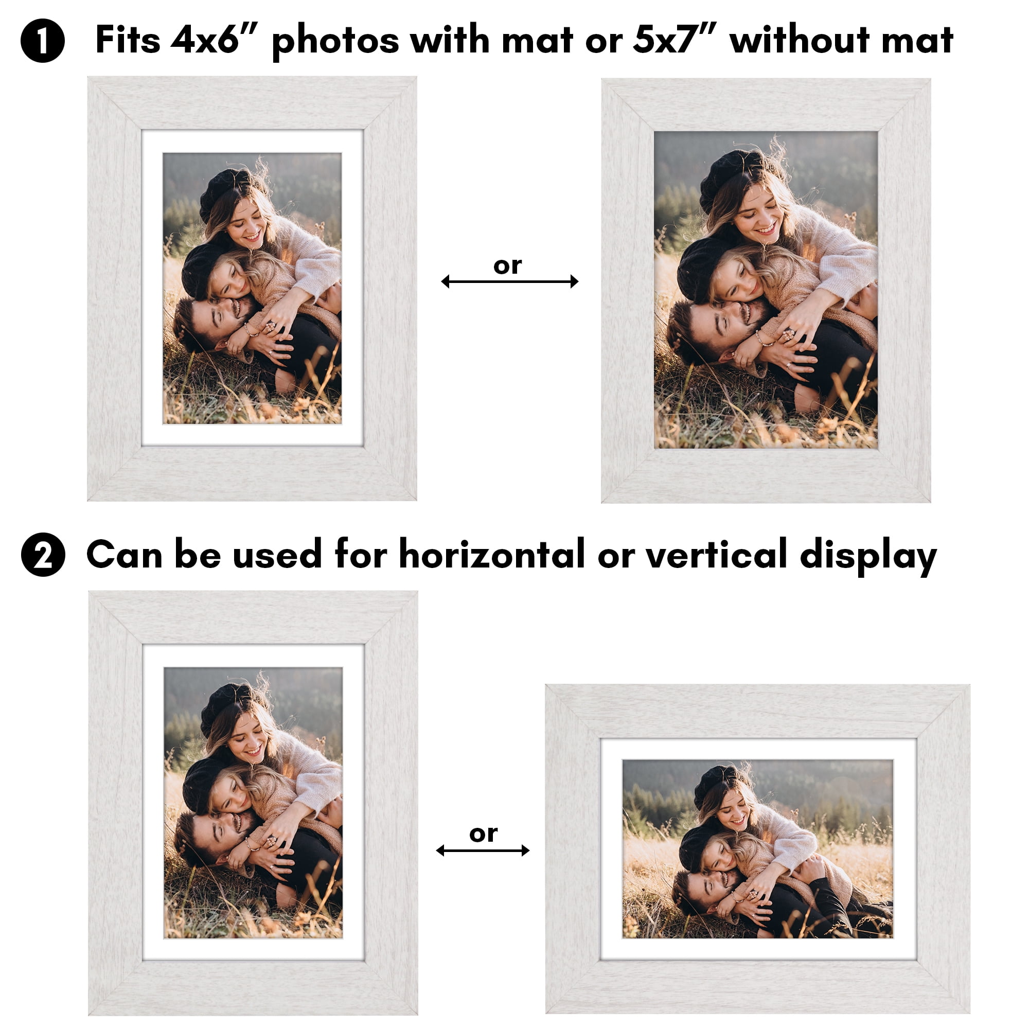 Americanflat 5x7 Picture Frame with Shatter-Resistant Glass with 4x6 Mat Display Photo Hudson Wide - White