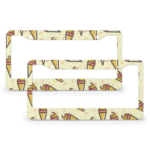 2 Pieces Ice Cream License Plate Frames Summer Dessert License Plate Frames Cover Holders Stainless Aluminum 2 Holes for Women Men Auto Decoration Hardware