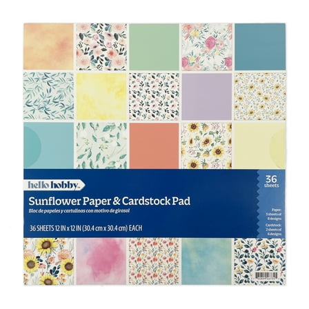 Hello Hobby Sunflower 12x12 Paper and Cardstock Combo Pad for Scrapbooking and Crafting