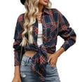 thumbnail image 5 of Lmueinov Flannel Shirts for Women Casual Loose Long Sleeve Womens Plaid Button Down Shirt Shacket Jacket Womens Fall Fashion Top, 5 of 9