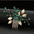 thumbnail image 4 of Zhuge Horquillas para el pelo de boda con flores para novias, peinetas con perlas de cristal,joyas con diamantes de imitación para novias, damas de honor y mujeres (verde), 4 of 5