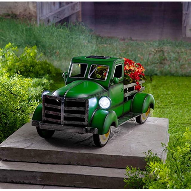 Retro Truck Decor, Retro Style Pickup Truck Garden Decoration,Truck Flower Pots Outdoor,Desktop Decorative Flower Pot Storage,Blue