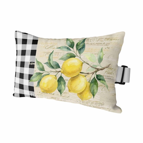 Yellow Lemons Outdoor Pillows for Chaise Lounge Chair Waterproof Lumbar Pillows with Insert&Adjustable Elastic Strap Beach Headrest Pillow Summer Botanical Fruit Buffalo Lattice Pool Pillow 11"x16"