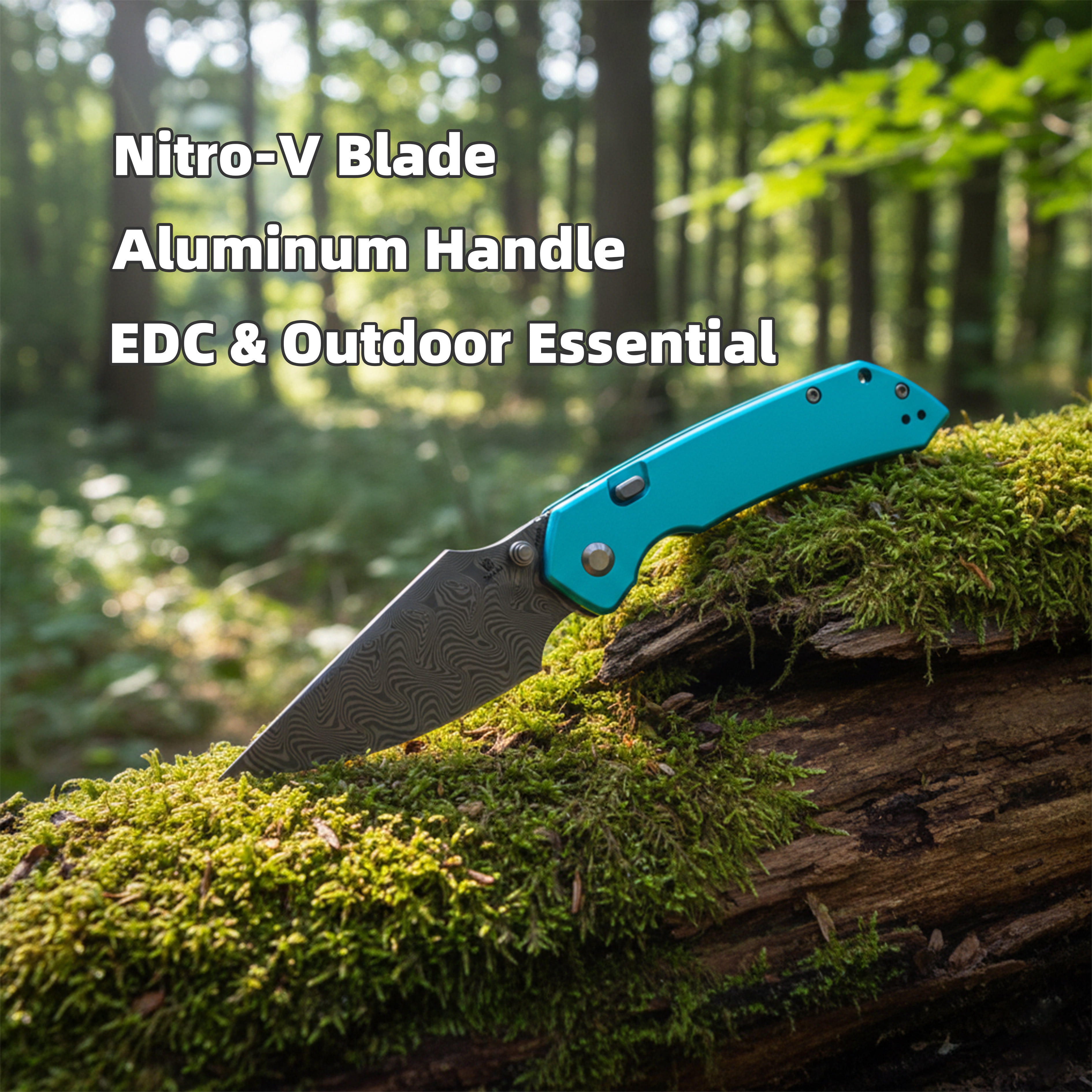 Tenable Fenrir Folding Pocket Knife 3.4“ Damascus Blade Blue Aluminum Handle B1034H8